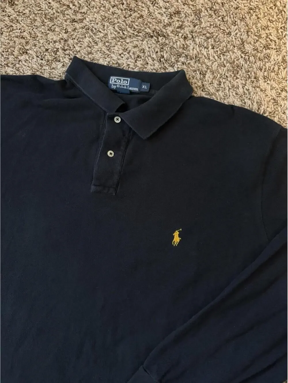 Polo Ralph Lauren RL08 Black Yellow Pony Long Sleeve Polo Shirt Men’s Size XL